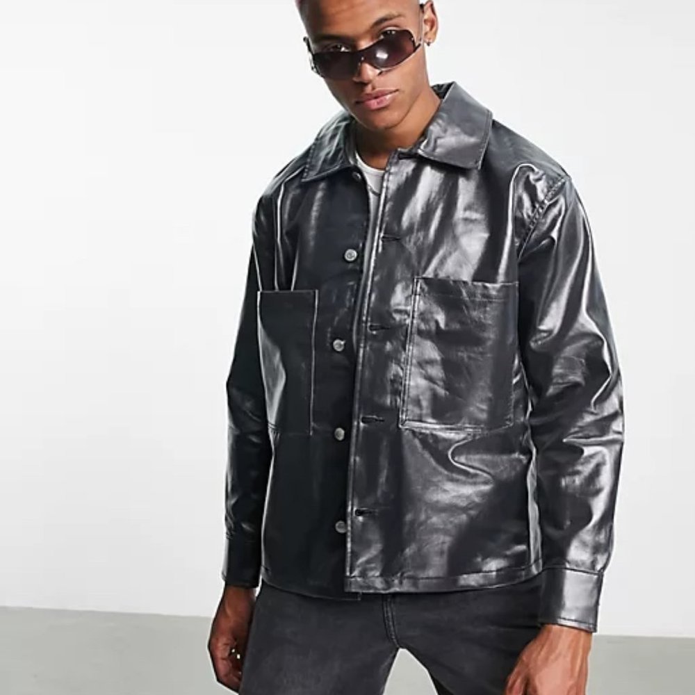 NEW Weekday bryant coated overshirt in black